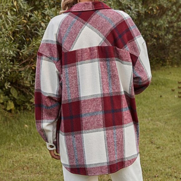 Plaid Button Front Oversized Overshirt / SHACKET - Picture 4 of 7
